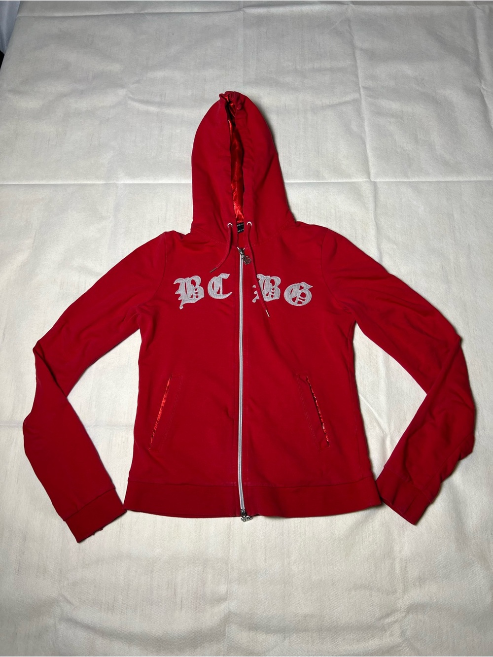 BCBGMaxAzria Red Hooded Zip-Up Jacket